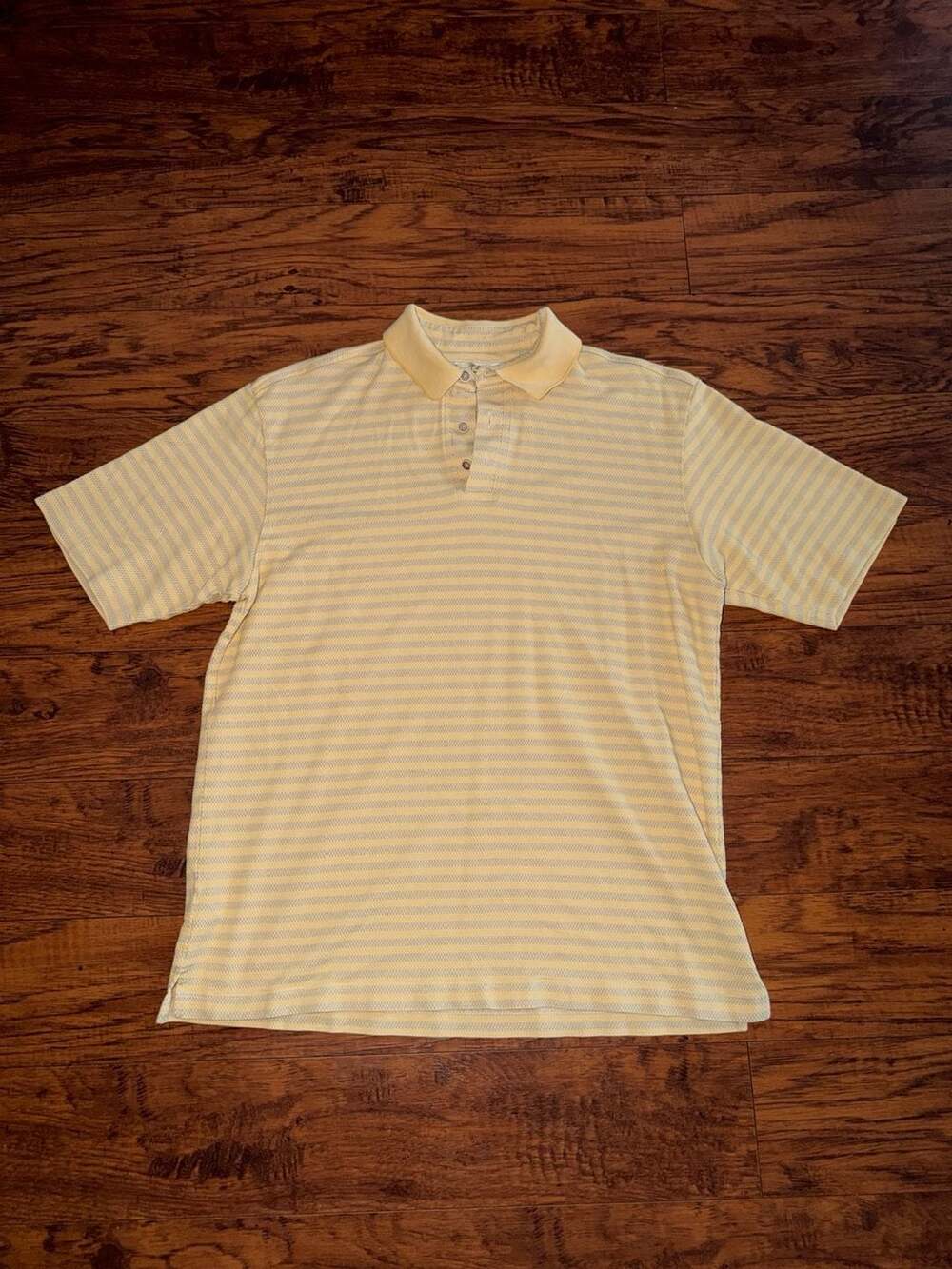 Tommy Bahama Silk Cotton Striped Short Sleeve Polo Shirt Yellow Medium